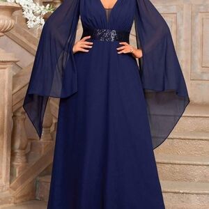 SHEIN Elegant Navy Long Sleeve Dress with Sequin Detail